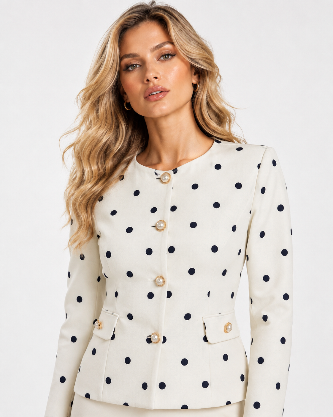 Compleu Elegant cu Buline — Taior Chanel și Fustă — Iris