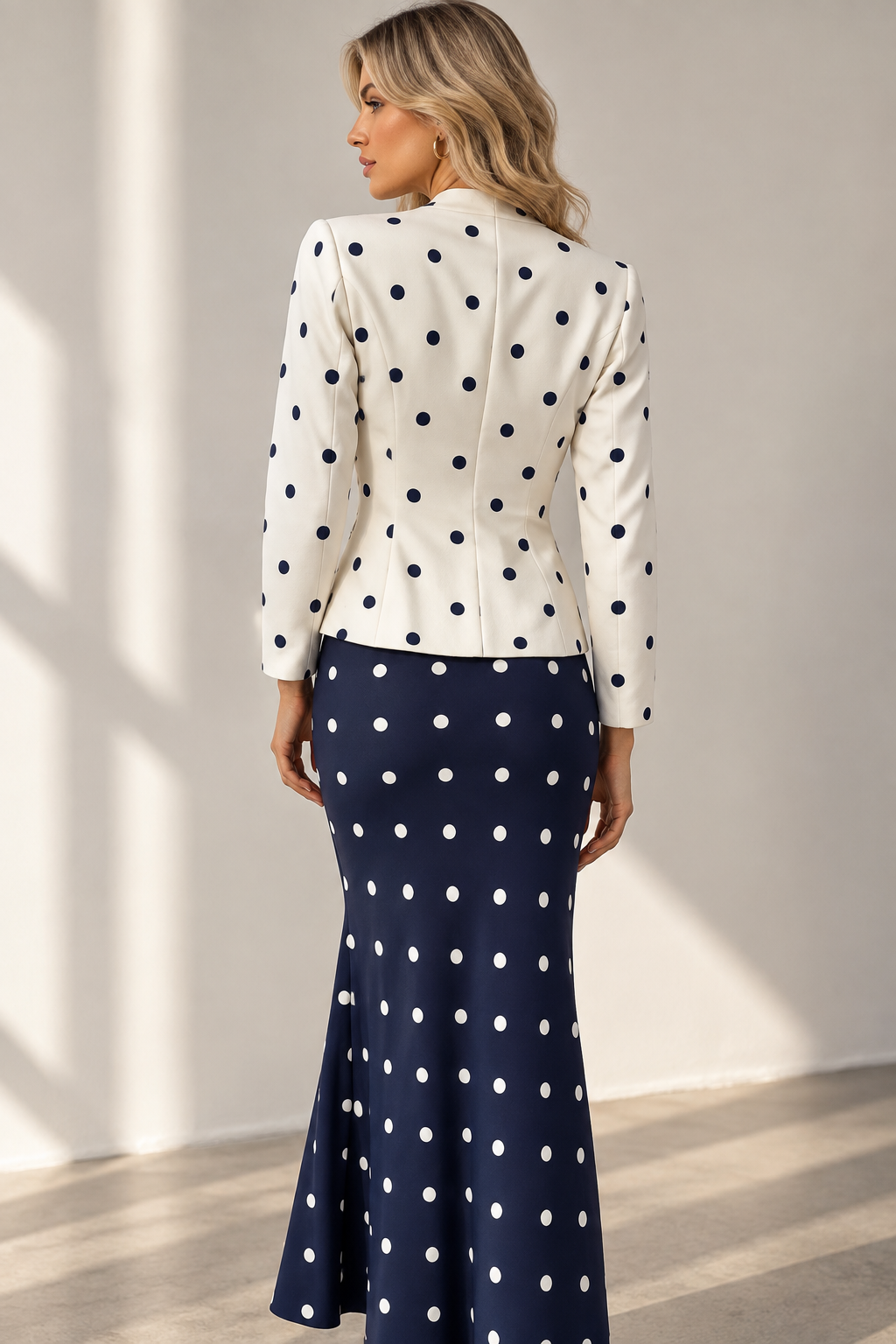 Compleu Elegant cu Buline — Taior Chanel și Fustă — Iris